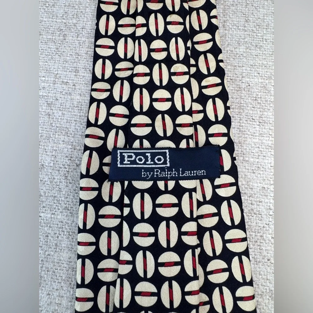 Polo Ralph Lauren silk necktie‎ USA navy blue cream red geometric Preppy classic